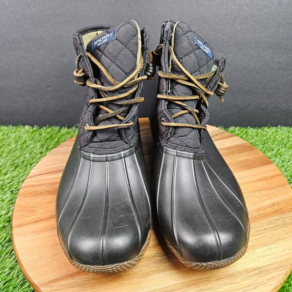 Sperry Duck Boots Womens 9 M Saltwater Quilted Black Waterproof Lace Up STS94063 - Picture 6 of 11
